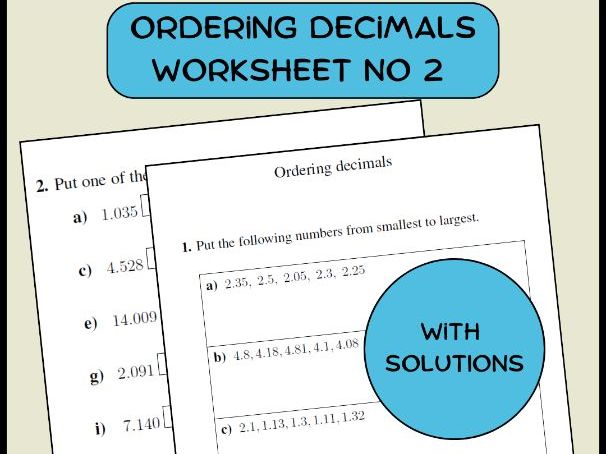 Ordering decimals worksheet no 2 (with solutions)