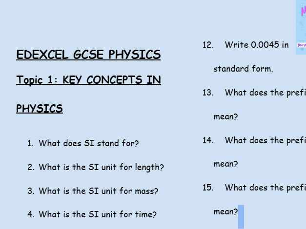 Key Concepts in Physics – GCSE Physics Topic 1 Retrieval Questions | Edexcel