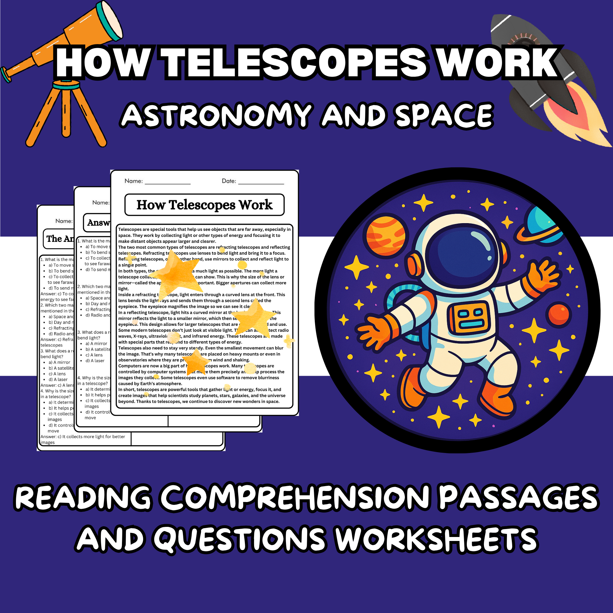 How Telescopes Work - Astronomy and Space Reading Comprehension ...