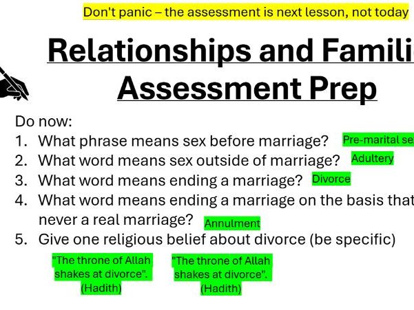 Relationships & Families Assessment + Prep Lesson (Exam Skills & 12 Mark Question)