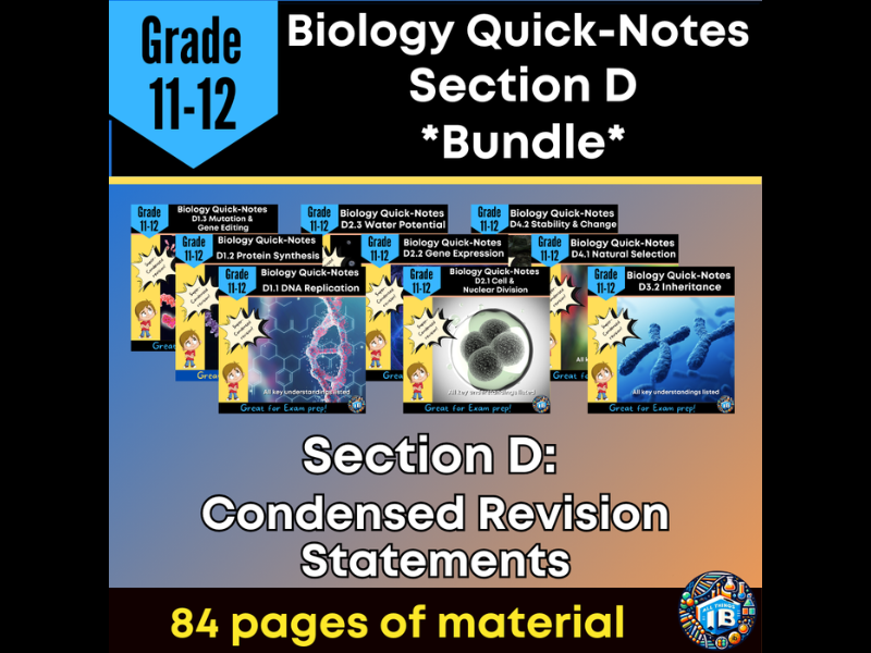IB DP Biology Condensed Topic Notes Bundle: Section D Continuity and Change 2026