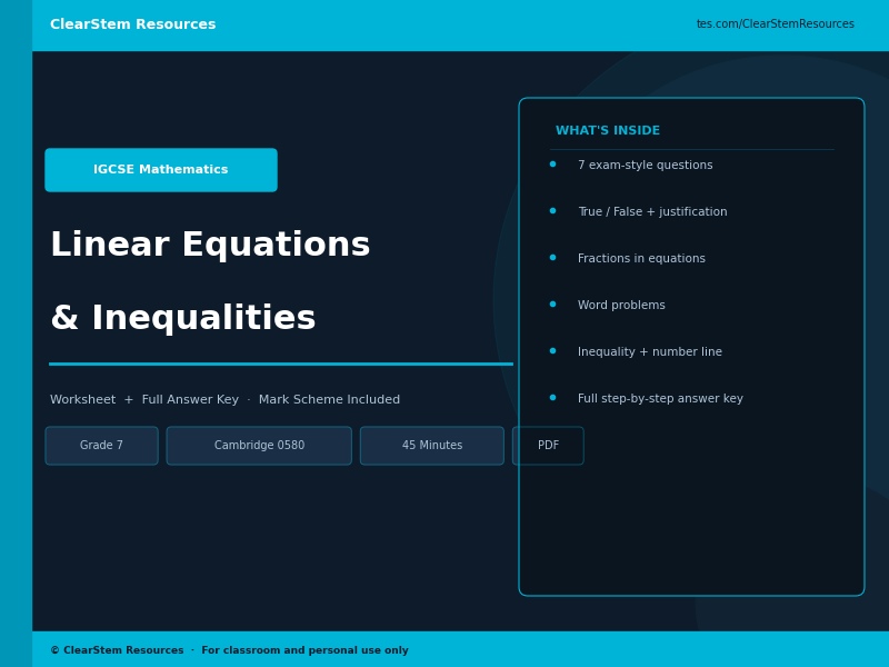 IGCSE Mathematics – Linear Equations & Inequalities Worksheet with Answer Key (Grade 7)