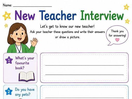 KS1 New Teacher Interview Worksheet | Transition Activity | Back to School | Getting to Know Teacher