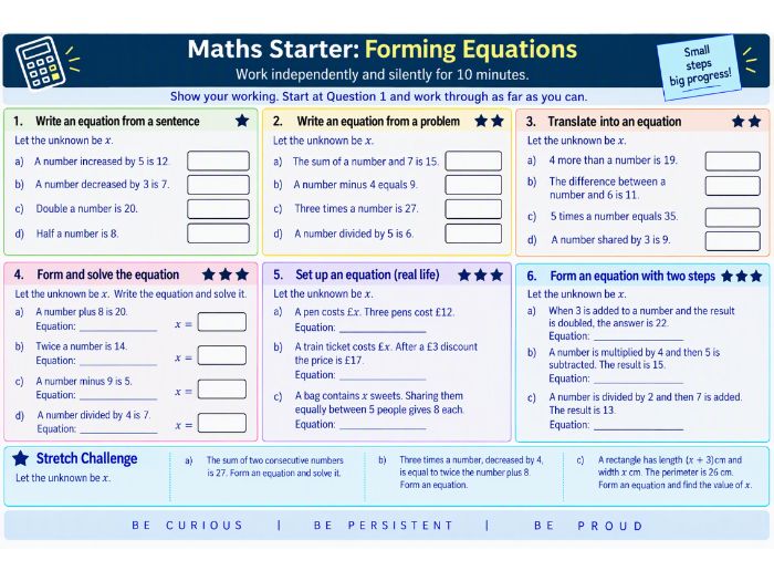 Forming Equations Differentiated With Worked A's