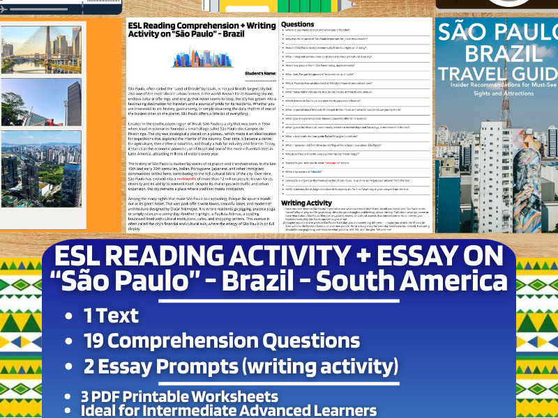 ESL Reading Comprehension + Essay - São Paulo - Brazil - South America