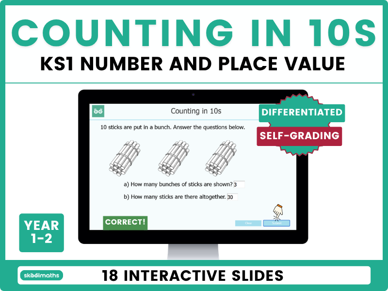 Counting in 10s Year 1-2 | Interactive Maths Lesson & Self-Marking Activities