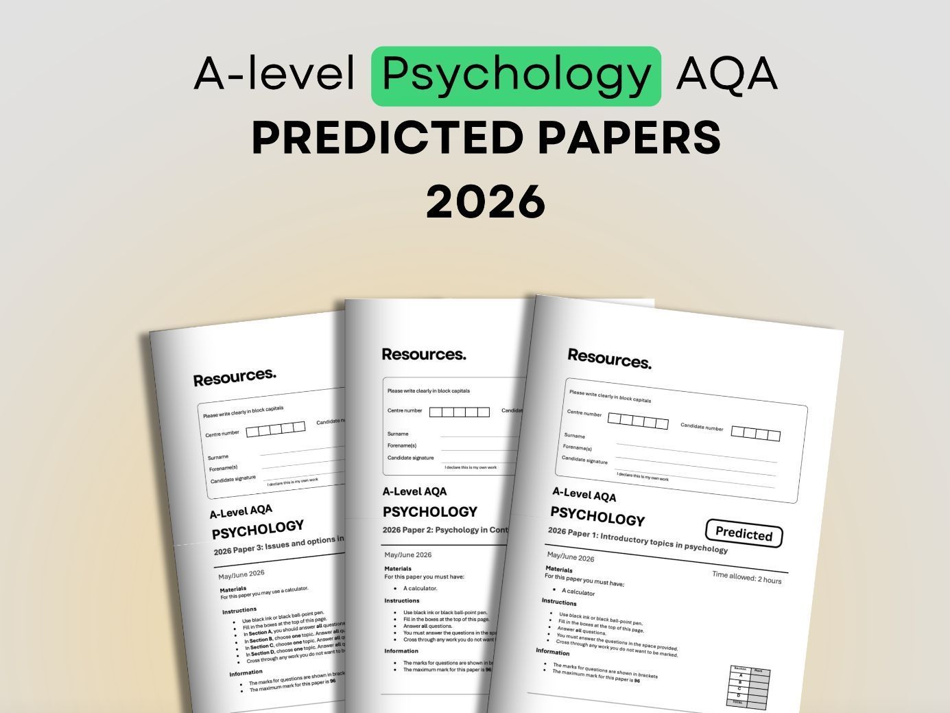 A-Level Psychology AQA Expertly Predicted Papers for 2026