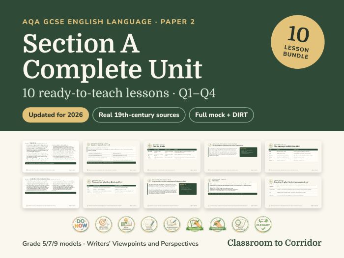 AQA GCSE English Language Paper 2 Section A: Complete Reading Unit (Q1–Q4), 10 Lessons, Updated for