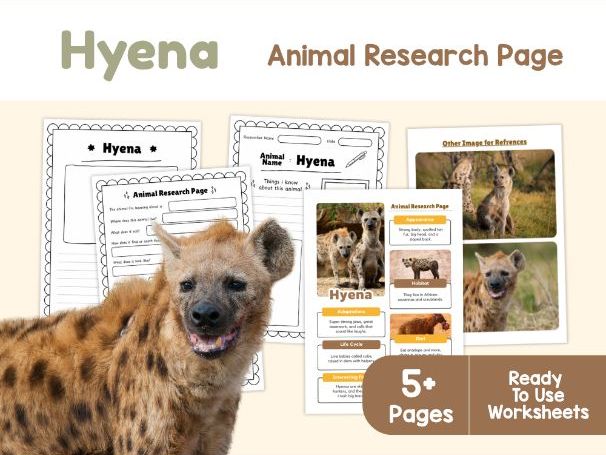 Hyena Animal Research Page | African Wildlife Science Worksheets