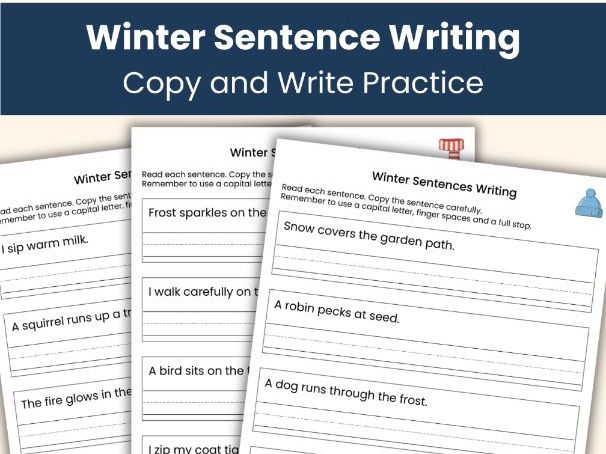 Sentence Writing Worksheets | Winter Activities | Handwriting Practice for Kids