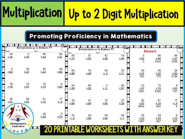 Up to Two-Digit Multiplication Worksheets Math Problems