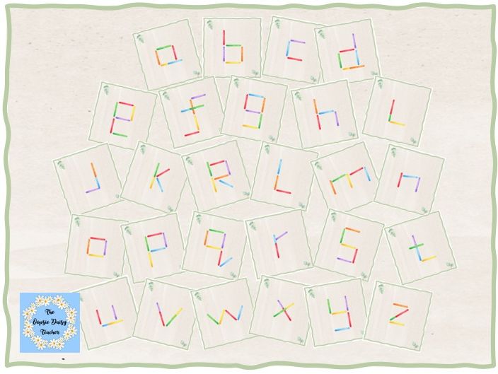 Lolly Stick Pattern Cards - Lowercase Letters (Natural Theme)