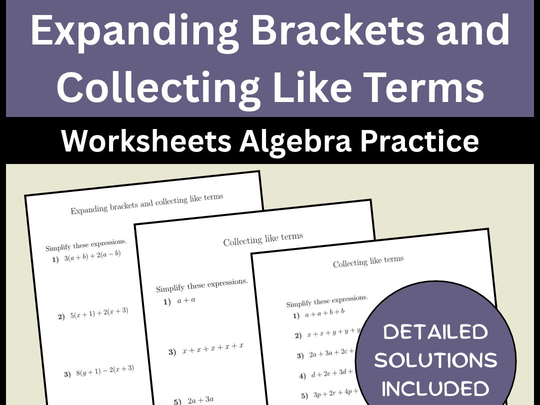 Expanding Brackets and Collecting Like Terms Worksheets Algebra Practice