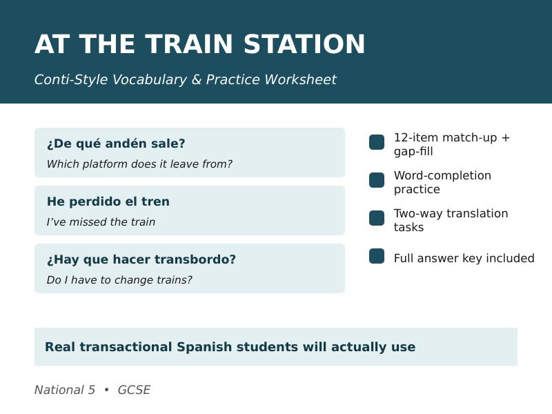 At the Train Station - Conti-Style Vocabulary & Practice Worksheet