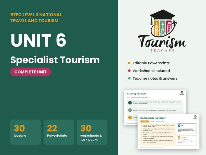 BTEC Level 3 Travel and Tourism Unit 6: Specialist Tourism – Complete Unit