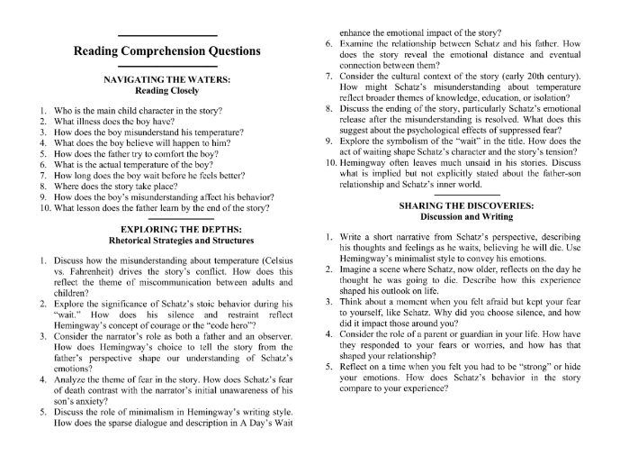 A Day’s Wait by Ernest Hemingway with Reading Comprehension Questions