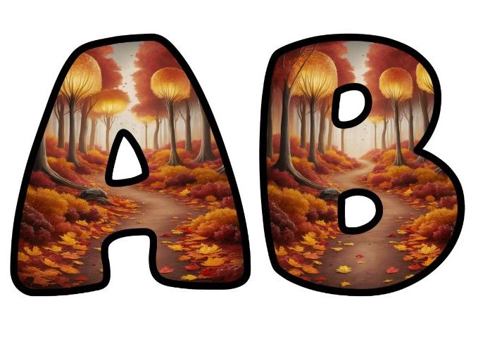 Fall Autumn Leaves Trees Alphabet Lettering Set | Classroom Display | Upper & Lowercase, 0-9