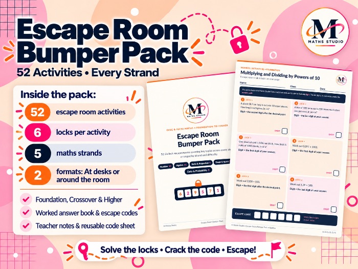 Escape Room Bumper Pack - 52 GCSE & IGCSE Maths Activities