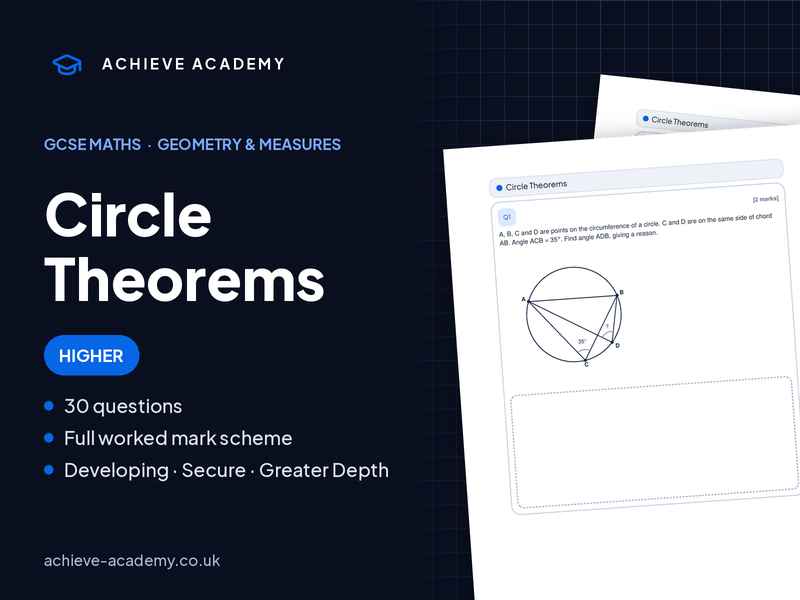 Circle Theorems GCSE Maths Higher Booklet + Mark Scheme