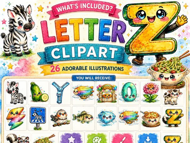 Letter Z Clipart | Beginning Sounds Alphabet Phonics | Cute Brushstroke PNG