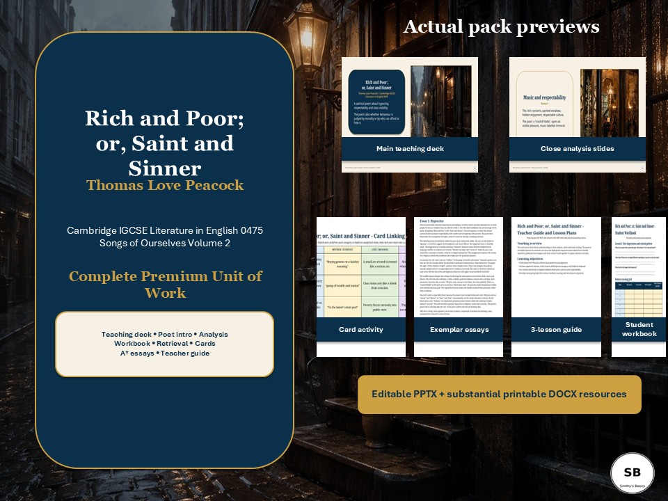 “Rich and Poor” - poem by Thomas Love Peacock - Unit of Work from Smithy's Basics