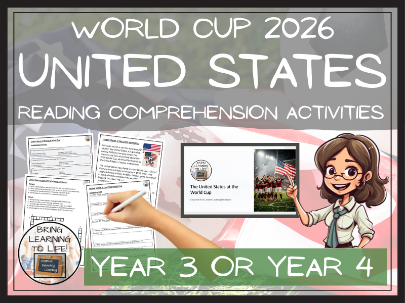 United States World Cup 2026 Reading Comprehension Activities | Year 3 or Year 4