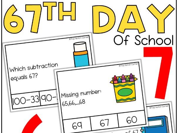 67th Day of School Activities 67 Days Smarter Math Literacy Kindergarten-1 Grade