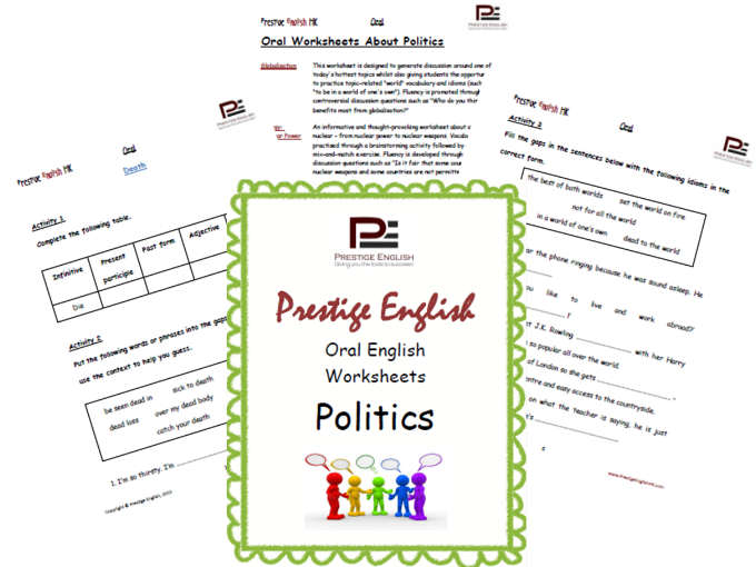 Oral / Speaking / Conversation - POLITICS (English Worksheets)