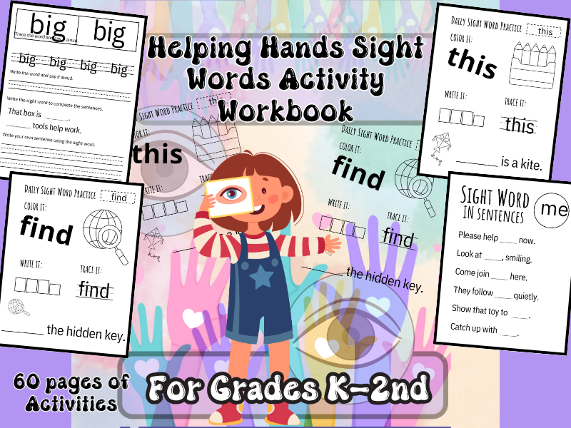 STEM Helping Hands Sight Words Activity Workbook for Grades K-2nd-Interactive Workbook