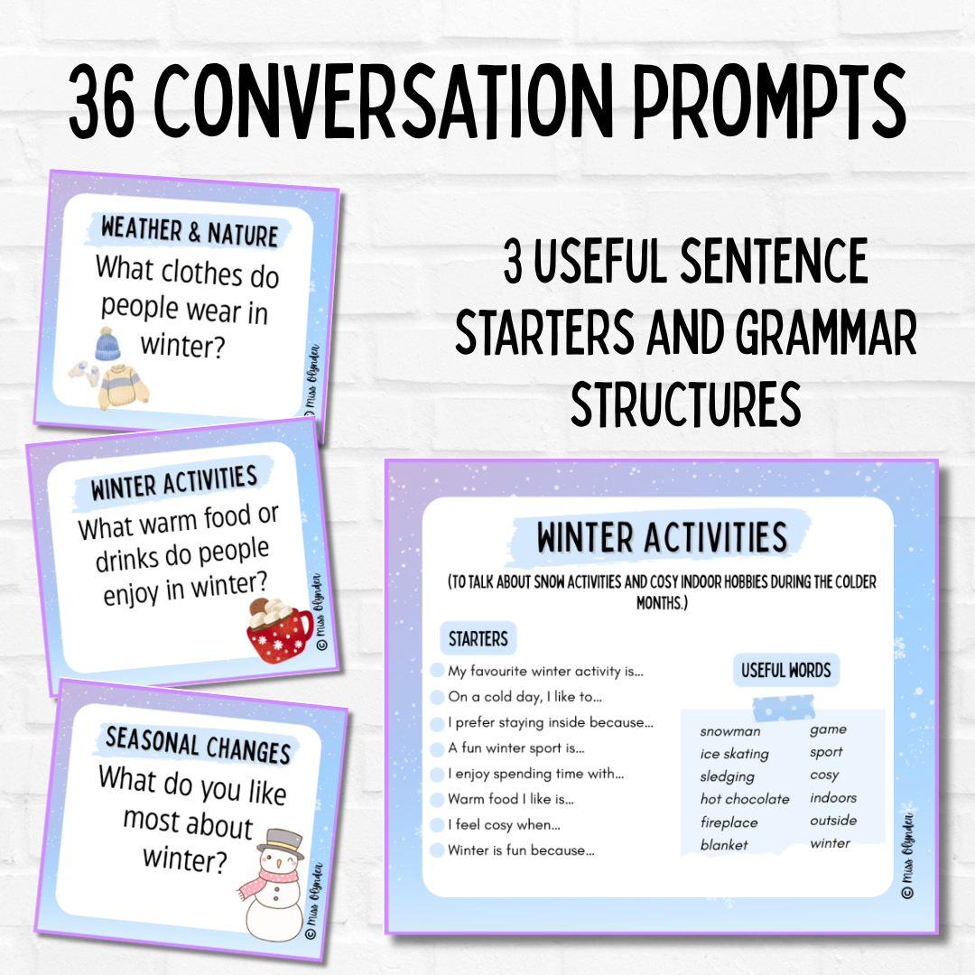 Dialogue Winter Winter Speaking Activities – ESL Conversation Cards with Sentence ...
