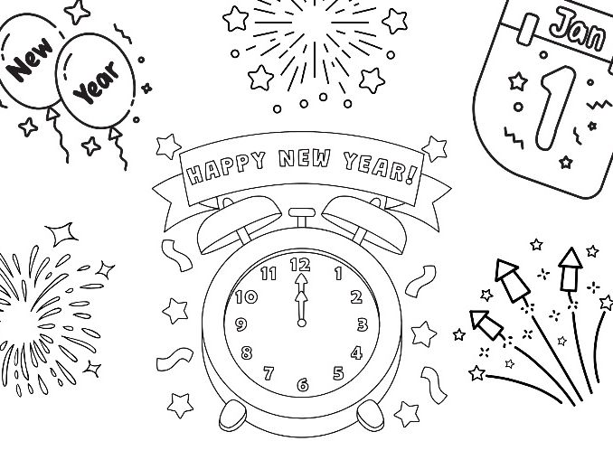 New Year 2026 Colouring & Painting Sheets – 3 Designs