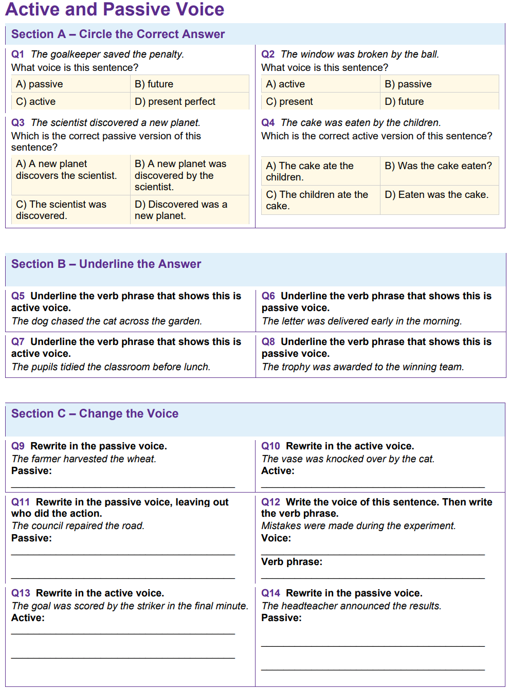 Year 6 SPaG Revision for SATs: Active and Passive Voice | 20 Questions ...