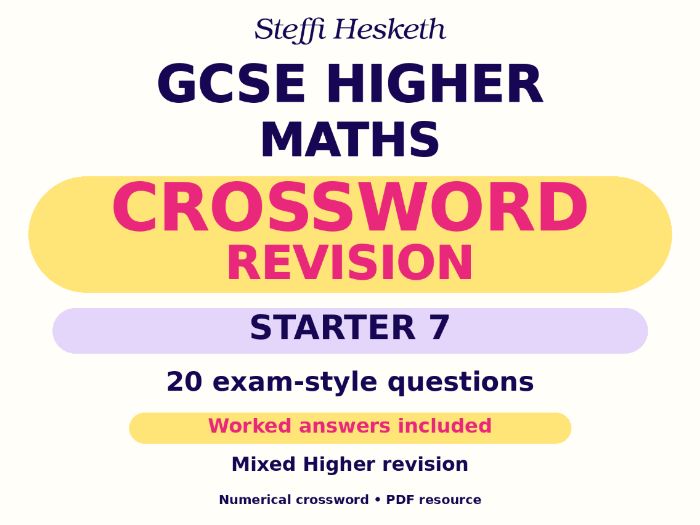 GCSE Higher Maths Crossword Revision Starter 7