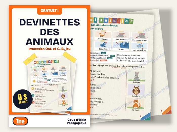 Free French Immersion Grade 1 Animal Riddles Game | Qui suis-je ?