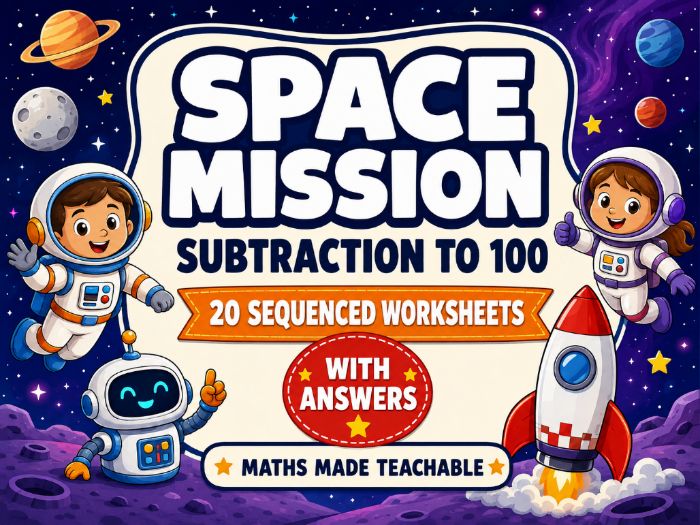 Subtraction to 100 Worksheets – Space Theme | KS1, Year 2/3 & Primary 3/4