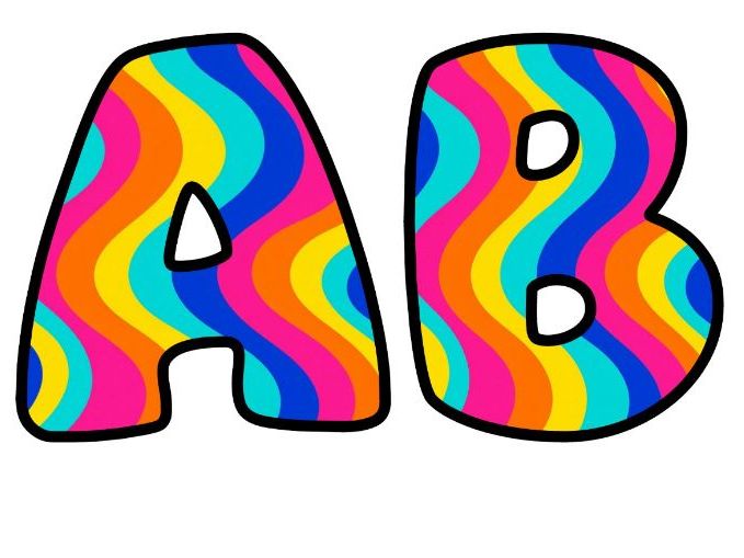 Rainbow Wavy Stripes Bubble Letters | Striped Bulletin Board Letters | Classroom Display Pack