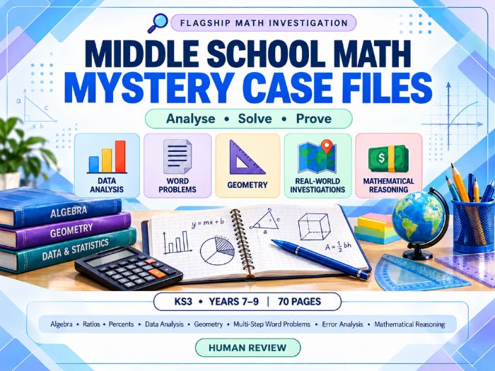 KS3 Maths Mystery Case Files | Years 7–9 | 70-Page Problem-Solving Worksheets with Answers