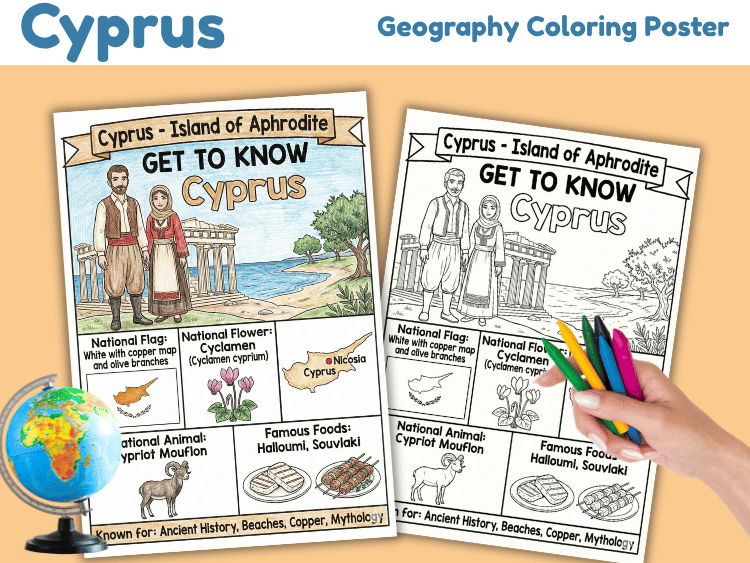 Cyprus Geography Coloring Poster | Country Facts Worksheet