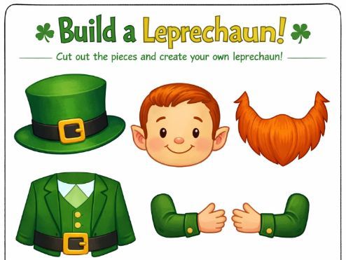 Build a Leprechaun Fine Motor Cut and Paste Worksheet- St Patrick's Day