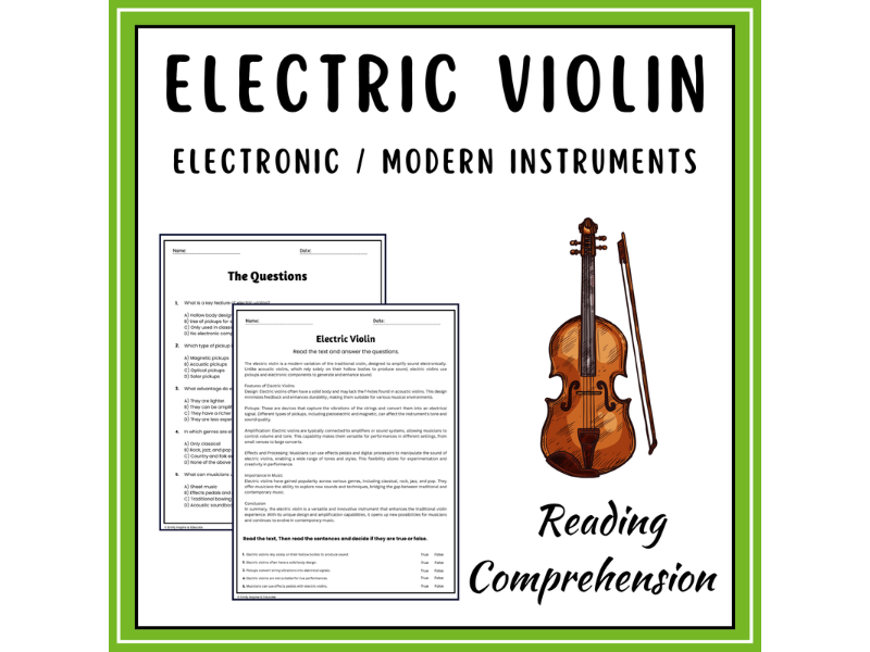 Electric Violin Reading Comprehension Passages & Questions Worksheets ...