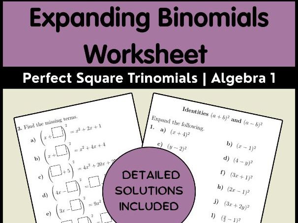 Expanding Binomials Worksheet | Perfect Square Trinomials | Algebra 1