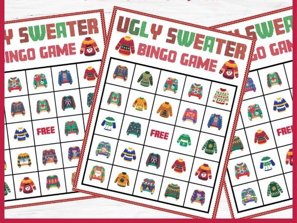 No Prep Ugly Sweater Day Bingo | Fun Winter Christmas Holiday Activities