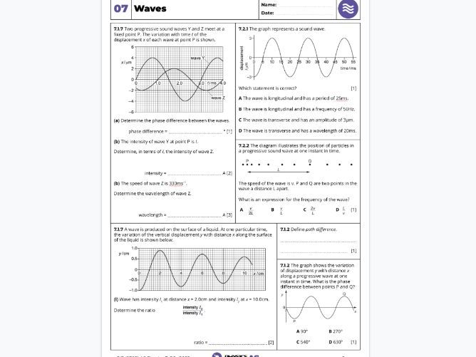07. Waves - Revision Sheet Answers | Teaching Resources