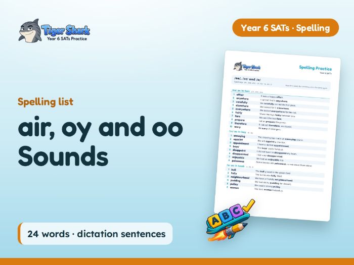 air, oy and oo Sounds: Year 6 Spelling List