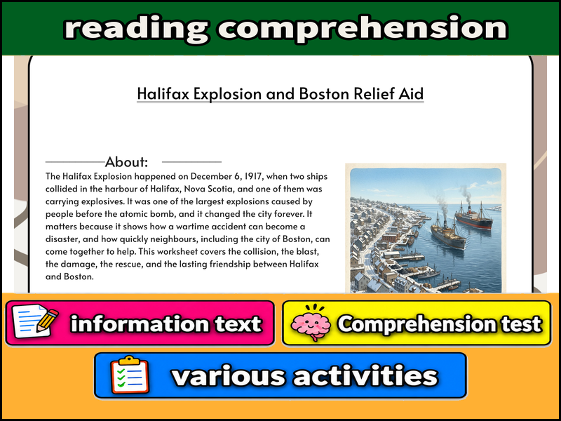 Halifax Explosion and Boston Relief Aid  & Comprehension Test