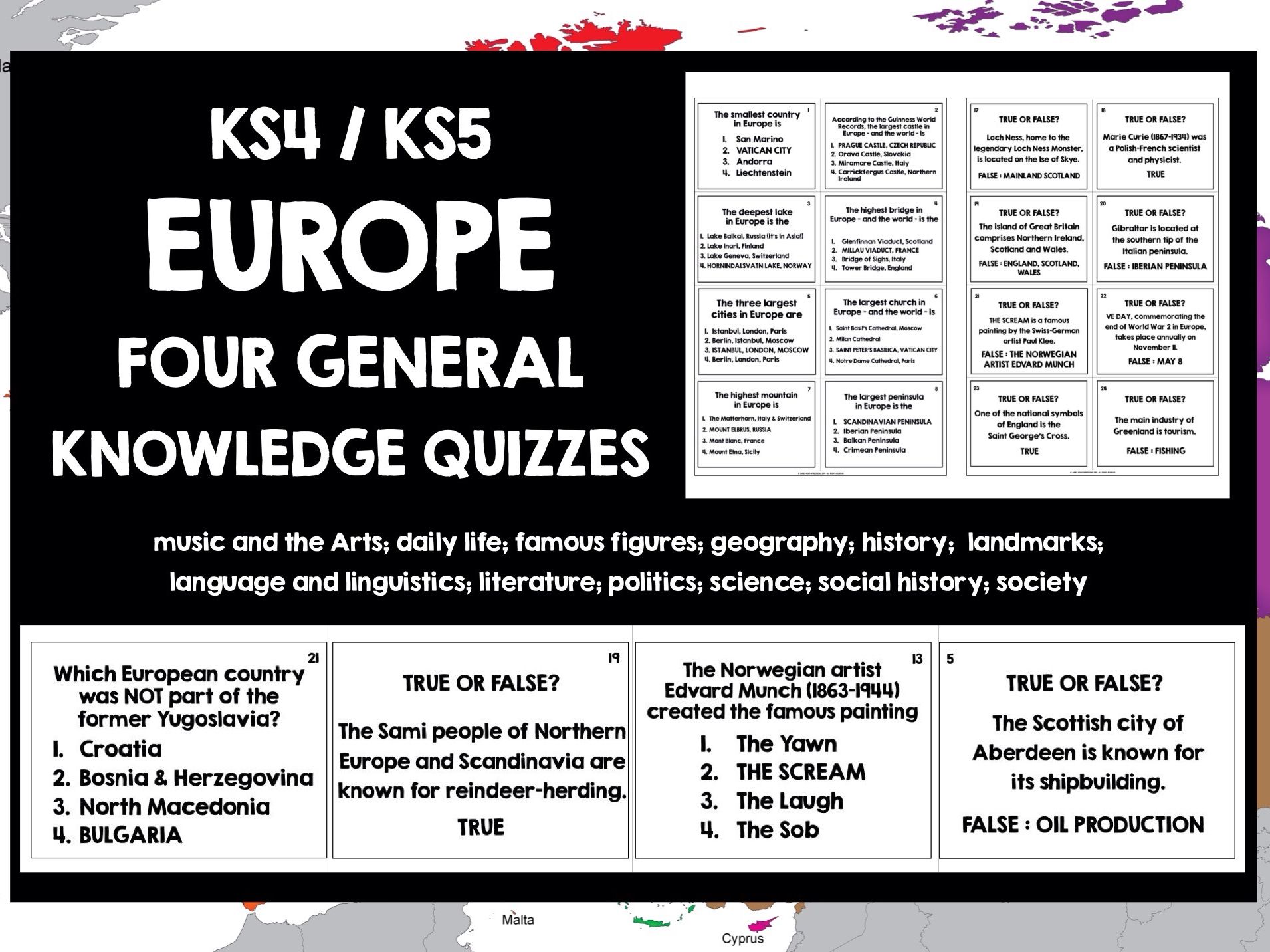 EUROPE GENERAL KNOWLEDGE QUIZZES MINI-BUNDLE