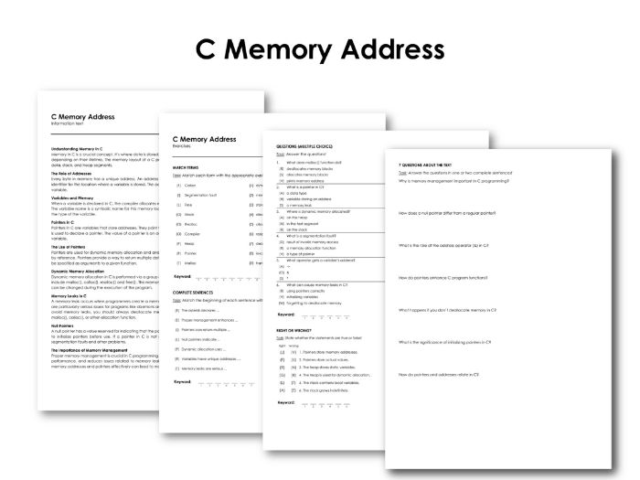 C Memory Address Teaching Resources