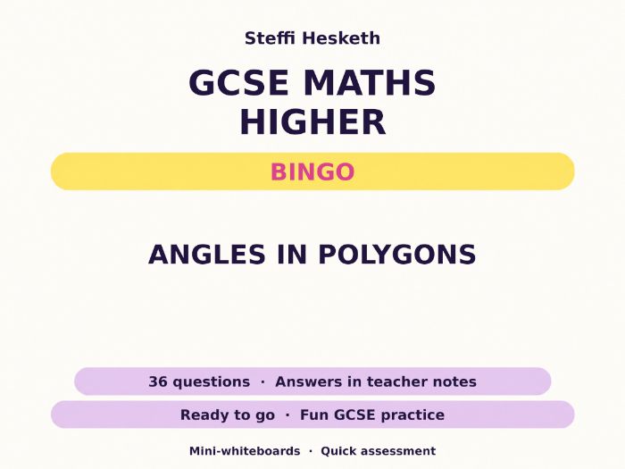 Angles in Polygons GCSE Maths Higher Bingo