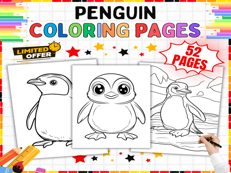 Penguin Coloring Pages | Cute Arctic Bird Printables for Kids | Winter Animals Art Worksheets