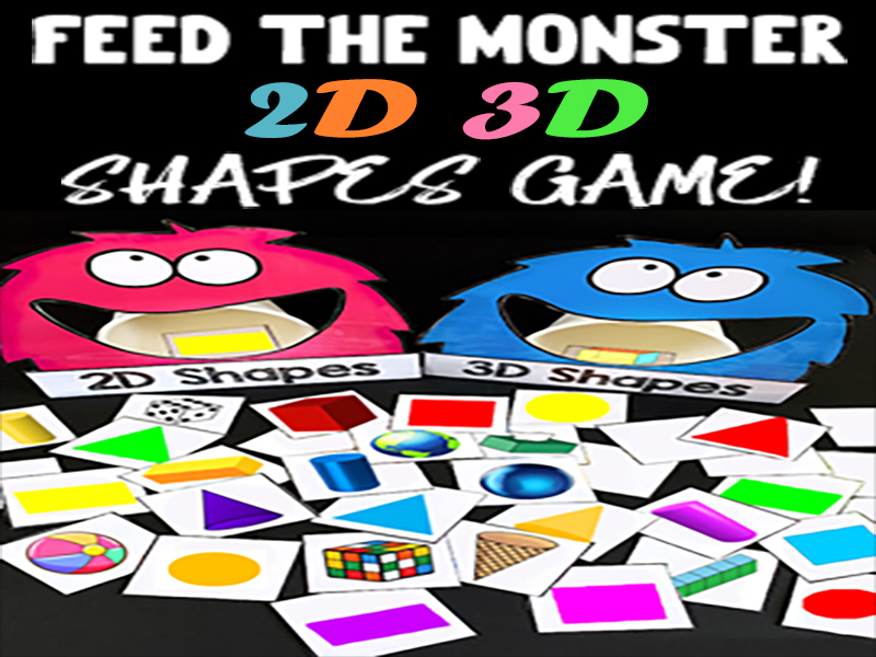 Feed the Monster 2D 3D Shapes Game for EYFS / Nursery / Reception